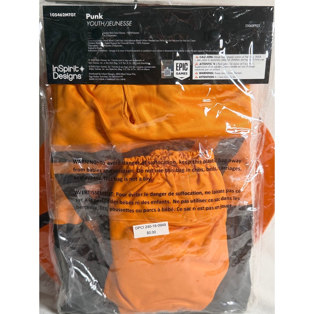 Fortnite Punk Costume Youth Medium 8-10 Pumpkin Mask Hooded Jacket Epic Games - Picture 4 of 5